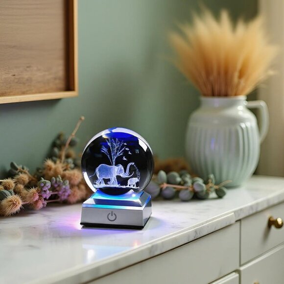 3D Crystal Elephant Figurine with LED Light Base for Elegant Home & Office Decor - Picture 5 of 8